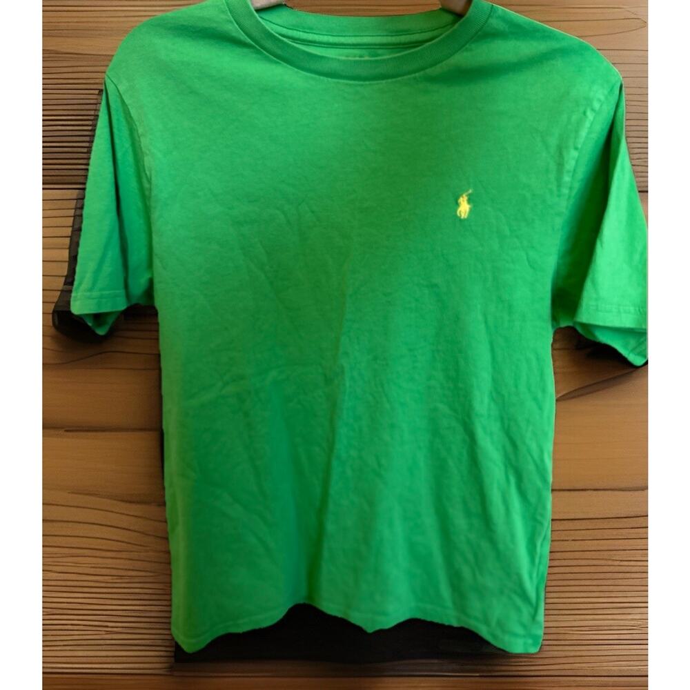 Polo Ralph Lauren Boys T-Shirt Green Large 14-16 Yellow Pony Short Sleeve Preppy